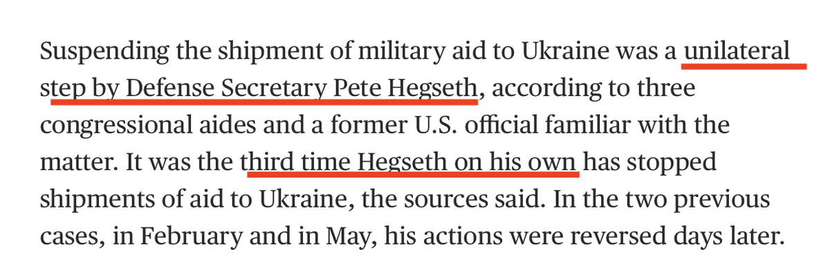 Perhaps some enterprising reporter could ask the commander in chief why his Defense Secretary is making unilateral decisions about military aid to Ukraine b/c as I understand the military chain of command, Trump has the final say on such things