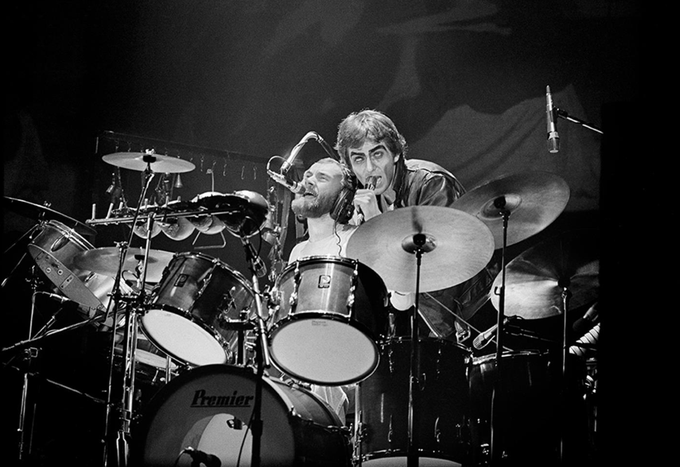 Phil Collins &amp; Peter Gabriel, 1974. Photo by Bill Green.