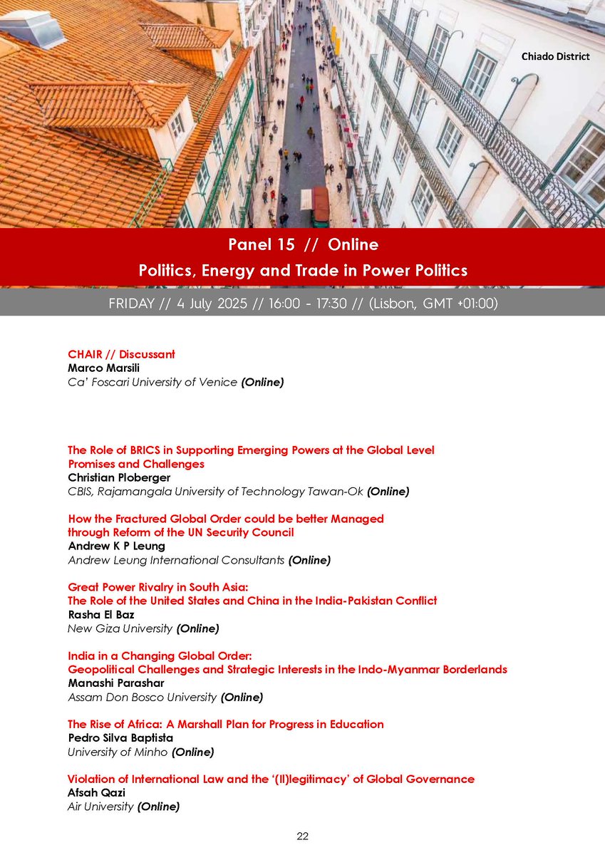 CESRANevent's tweet image. Panel 15: Politics, Energy and Trade in Power Politics 

#CESRAN2025 – The 12th Annual Conference on International Studies on 01-05 July 2025 in Lisbon, Portugal.

#CESRANSociety