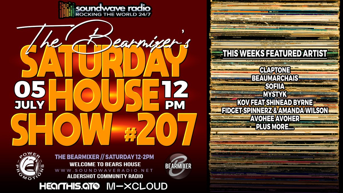 Join The BearMixer from 12pm to 2pm Saturday (05/07) for an electrifying Soundwave Saturday House Show #207

Also Streaming to Aldershot Community Radio.

soundwaveradio.net
mixcloud.com/live/bearmixer
hearthis.at/bearmixer/
barechoonsradio.co.uk

Welcome To Bears House