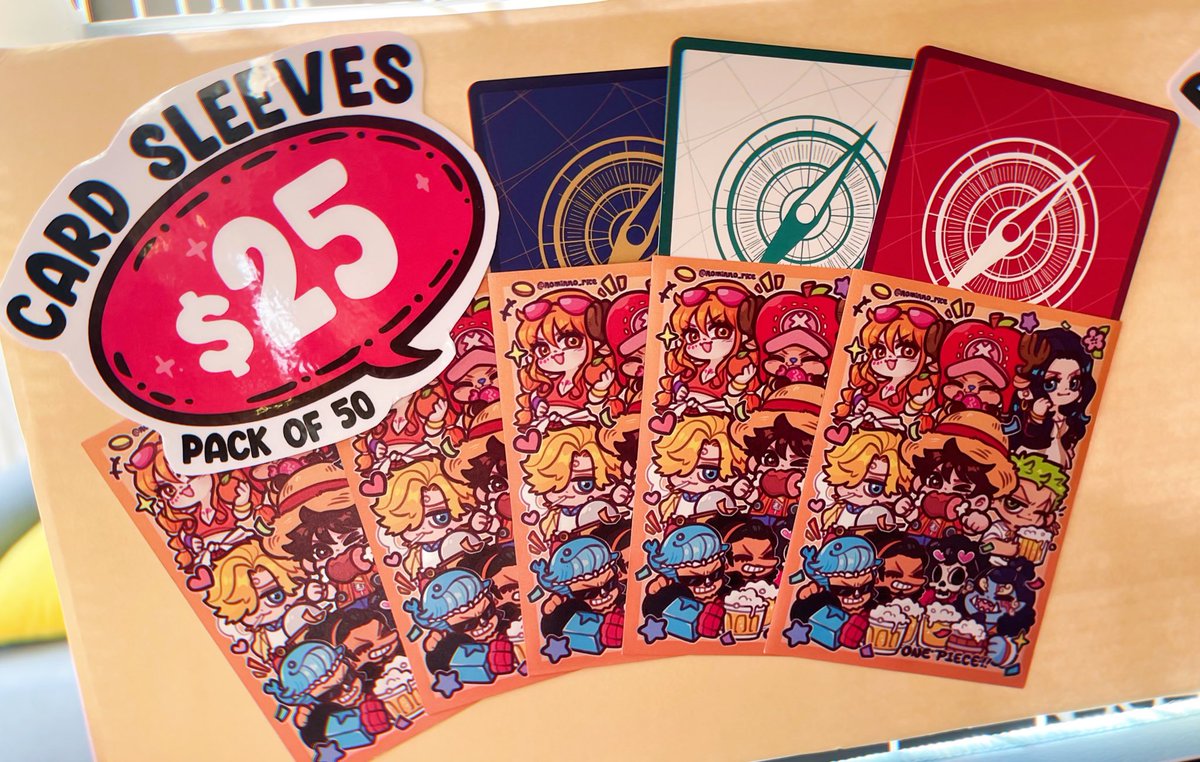 Nominno_rice's tweet image. The texture of my OP card sleeves feels so good 😆 I will bring about 20 packs of 50 Sleeves to Sydney Smash!
The remaining ones will be up in my next shop update (end of July or early August) stay turned!!