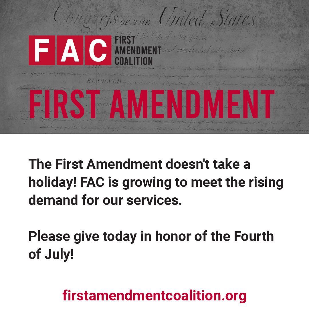 FACoalition's tweet image. FAC works tirelessly to protect journalists on the front lines and push back against federal, state, and local officials who are determined to keep their constituents in the dark! Donate today to help our cause. bit.ly/FACDonation