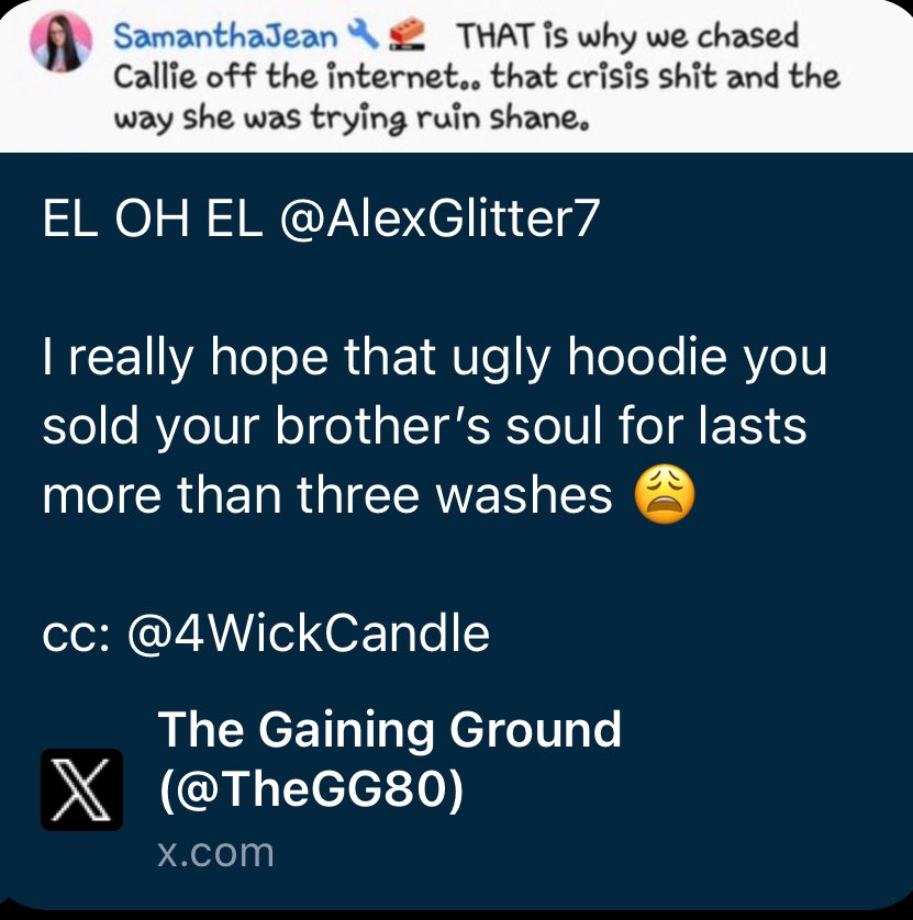 AlexGlitter7's tweet photo. #gainingground is 1 of the most twisted individuals I’ve ever had the displeasure of crossing paths with.
He has brought up my deceased brother more times than I can count.
It’s truly deranged.
Cliffany spent years trying to run her off. Ain’t that right Discounted Lyfe? https://t.co/ynQ4Kb2y8Q