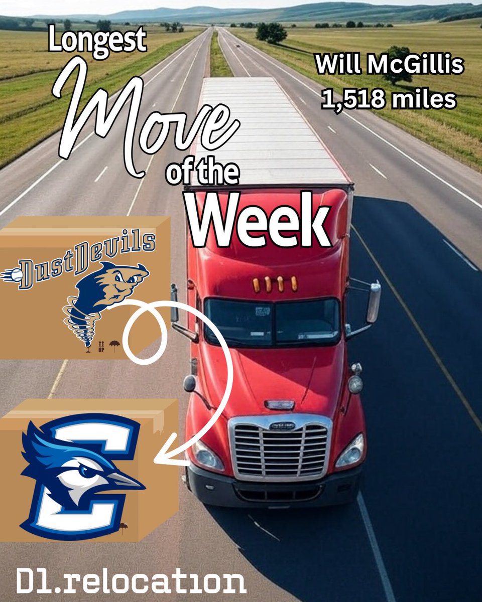 D1Relocation's tweet image. This week’s longest move covers 1,518 miles! From the Tri-City Dust Devils to the dugout at Creighton. New city, new role, same passion for the game. D1.relocation is proud to be part of the journey. 📦💼 #LongestMove #D1relocation #BaseballLife #NewCityNewTeam