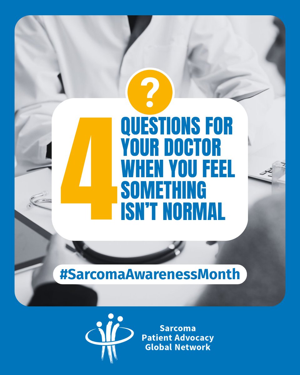 Doctor‑day questions—screenshot these:
1️⃣ Could this be something serious?
2️⃣ Which tests should I get?
3️⃣ What if the symptoms are getting worse?
4️⃣ Should I see a specialist?

Having questions ready keeps you in the driver’s seat.

#SarcomaAwarenessMonth2025 #KnowYourNormal