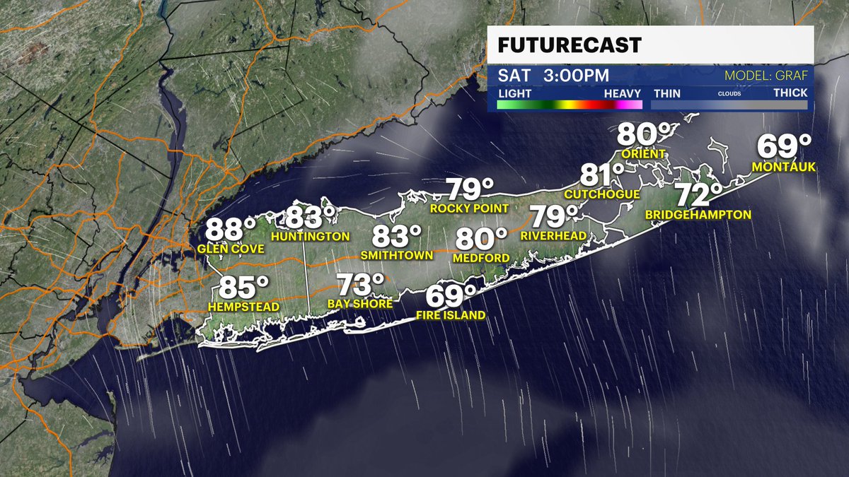 Long Island! 

Firework forecast is a GO! Couldn't give you better conditions if I tried. 

If you're headed to Jones Beach, expect temps in the lower 70s, mostly clear skies, and a fantastic evening. 

Spoiler alert: the rest of the holiday weekend is outstanding!