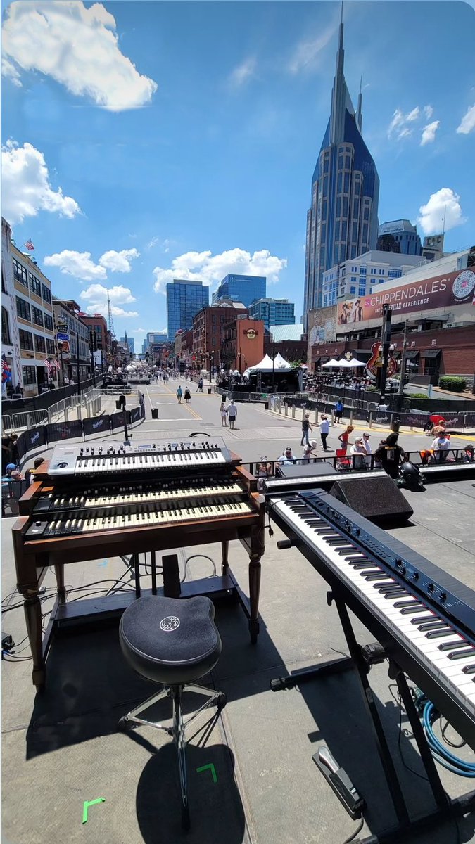 Downtown Nashville.  The view from the main stage, looking down Broadway for today's July 4th celebrations.  Not much activity on this stage until 5 p.m.  #GraceBowers plays a 35-min. set there at 5:40 pm.

📷: Joshua Blaylock