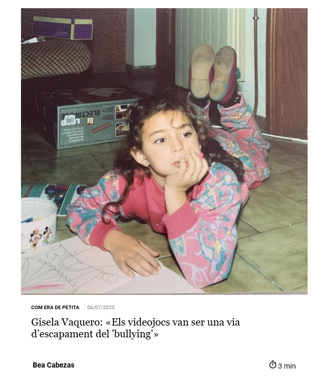 giselavaquero's tweet image. Avui em fa molta il·lusió compartir aquesta entrevista que m’han fet a @diariARA , on parlo de la meva infància i de com els videojocs van ser una via d’escapament quan patia bullying a l’escola.
Llegeix-la aquí. 👇
criatures.ara.cat/infancia/gisel…