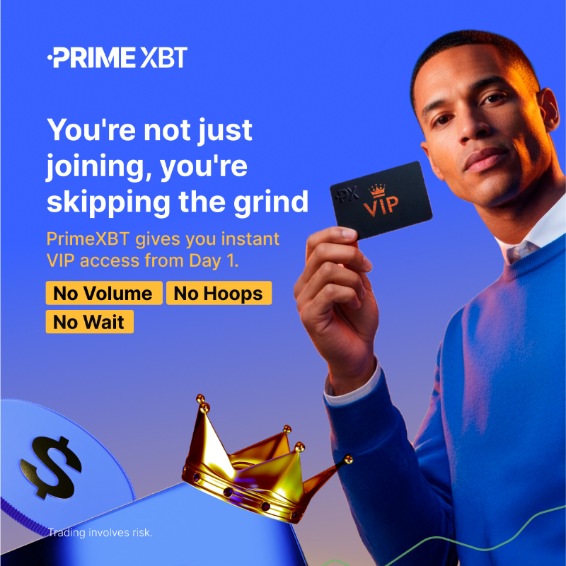 PrimeXBT's tweet photo. Skip the volume grind and get VIP status from day one.

Other platforms make you work for perks. We flipped the script. Unlock VIP2, instantly. 

No volume targets. No waitlist. Just results. 👇

#PrimeXBT #PrimeXBTVIP2