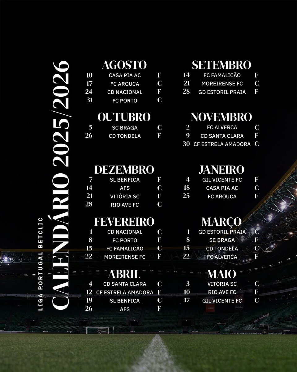 Aqui está o calendário dos 𝐁𝐢𝐜𝐚𝐦𝐩𝐞𝐨̃𝐞𝐬 𝐍𝐚𝐜𝐢𝐨𝐧𝐚𝐢𝐬 na #LigaPortugalBetclic 2025/2026 📆

ℹ️ Datas sujeitas a alteração
