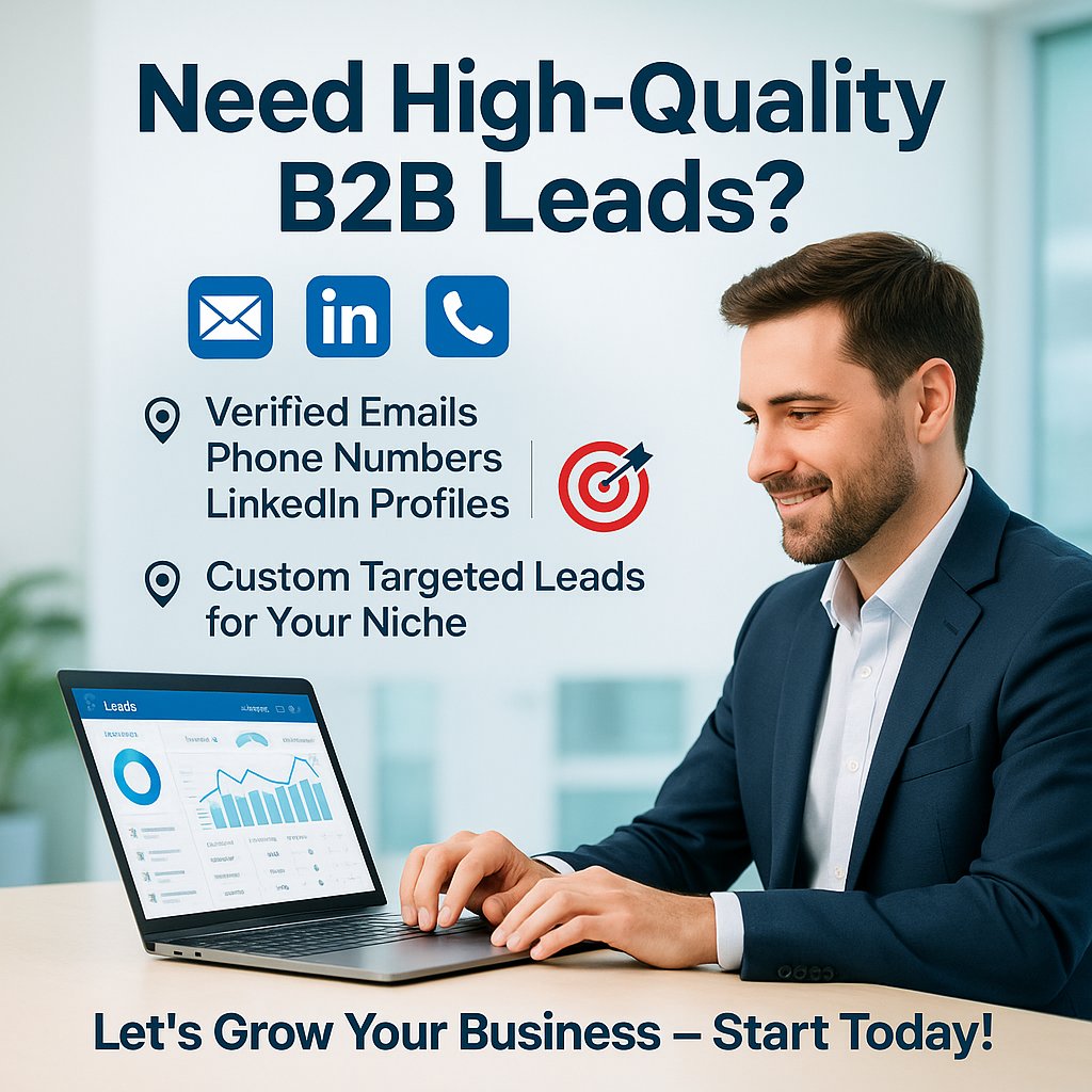 amitkumar191292's tweet image. 💼 Do you need High-Quality B2B Leads?

I provide 100% verified leads that include:

📧 Business Emails

📞 Direct Phone Numbers

🔗 LinkedIn Profiles

👉Fiverr profile: fiverr.com/s/3zbjgA

#LeadGeneration #B2BMarketing #SalesLeads #FiverrExpert
