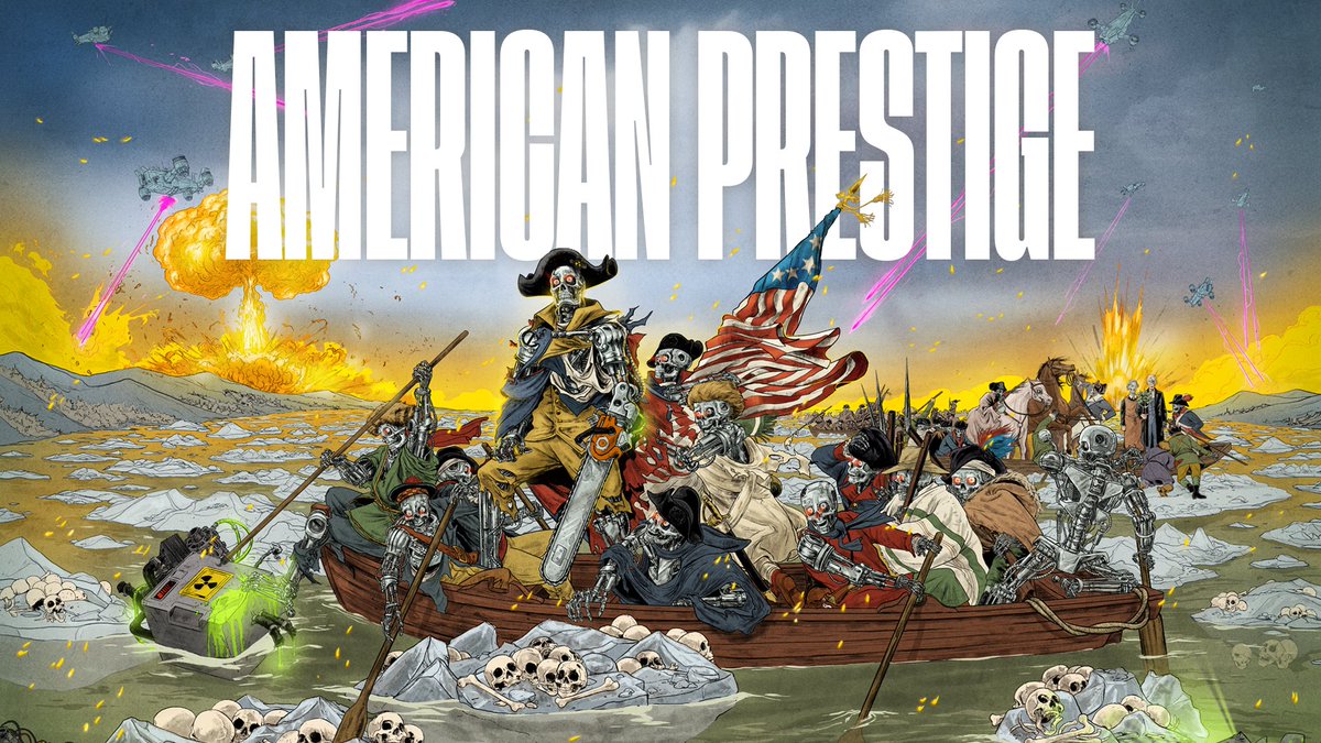 dbessner's tweet image. Discourse getting you down? Need your spirits lifted? Celebrate AMERICA with our new limited edition poster ROBO WASHINGTON CROSSING THE DELAWARE! Limited time only! Sales end July 11!
americanprestigestore.com
