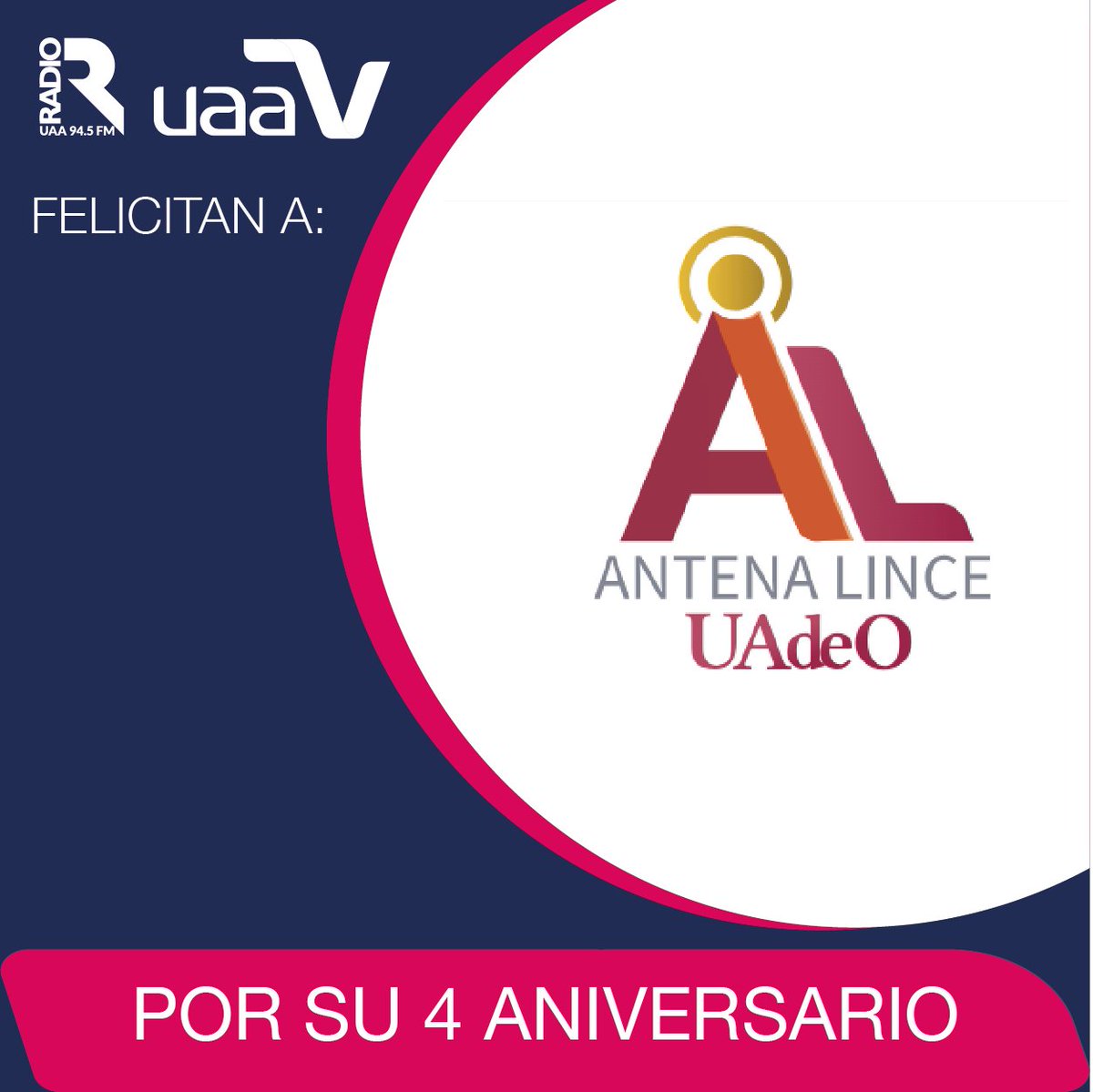 ¡Feliz aniversario
<a href="/UADEOoficial/">UAdeO Oficial</a>  Universidad de Occidente
en #uaatv les deseamos muchos más años llenos de éxitos!☺️