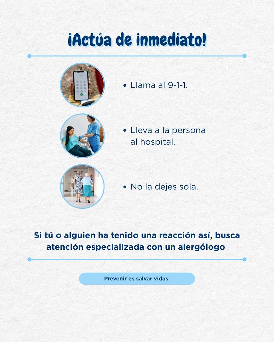Una simple alergia puede convertirse en una emergencia médica si no se atiende a tiempo.

¿Sabes qué hacer si tú o alguien cercano presenta una reacción alérgica grave?

👉 Desliza y conoce cómo identificar la anafilaxia y actuar a tiempo.

Conocer puede salvar vidas.