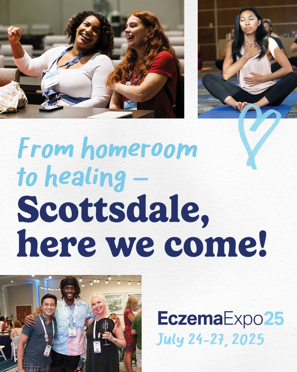 YOU are invited to join us at this year's Eczema Expo! ✏️ 🎒  Grab your backpack and join us in Scottsdale, Arizona from July 24–27, 2025. 

Register now at EczemaExpo.org 

#EczemaExpo2025 #Eczema #AtopicDermatitis #EczemaFamily #EczemaCommunity