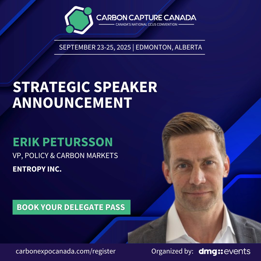 We're excited to announce Erik Petursson, Vice President, Policy &amp; Carbon Markets at Entorpy, as a strategic conference speaker at Carbon Capture Canada this year!

Register by July 15 and take the advantage of early-bird pricing: carbonexpocanada.com/register/