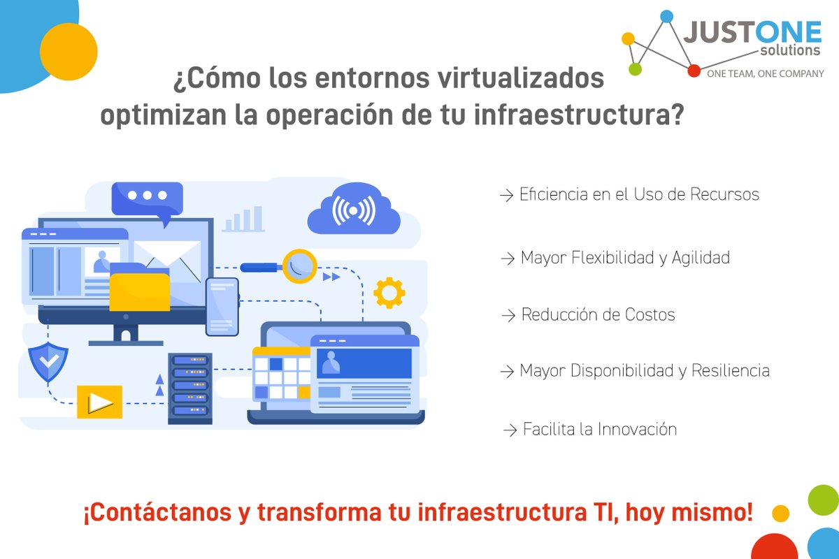 team_justone's tweet photo. ¿Cómo los entornos virtualizados optimizan la operación de tu infraestructura?

Esto pasa al permitir la ejecución de múltiples máquinas virtuales en un solo servidor físico.

¡Contáctanos y transforma tu infraestructura TI, hoy mismo! 
#tecnologia #IT #justonesolutions https://t.co/CEFJh0Fm8F