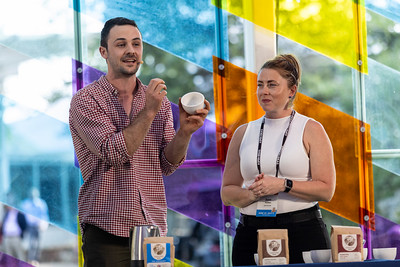 CKummer's tweet image. As a result of @aspenfood Food Leaders Fellowship, Jon Muth followed his dream to start a coffee roaster that would feature and support smallholder coffee growers. He showed @aspenideas goers how professionals cup coffee cupping using his special #AspenIdeas blend.