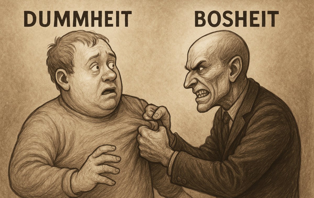 Heute ein Post zur Dummheit

Dietrich Bonhoeffer unterscheidet Dummheit von bloßem Mangel an Intelligenz – sie ist für ihn eine Art moralische Schwäche und Anfälligkeit für Manipulation und Ideologien. Die Gedanken lassen sich in drei markante Thesen zusammenfassen:

1. Dummheit