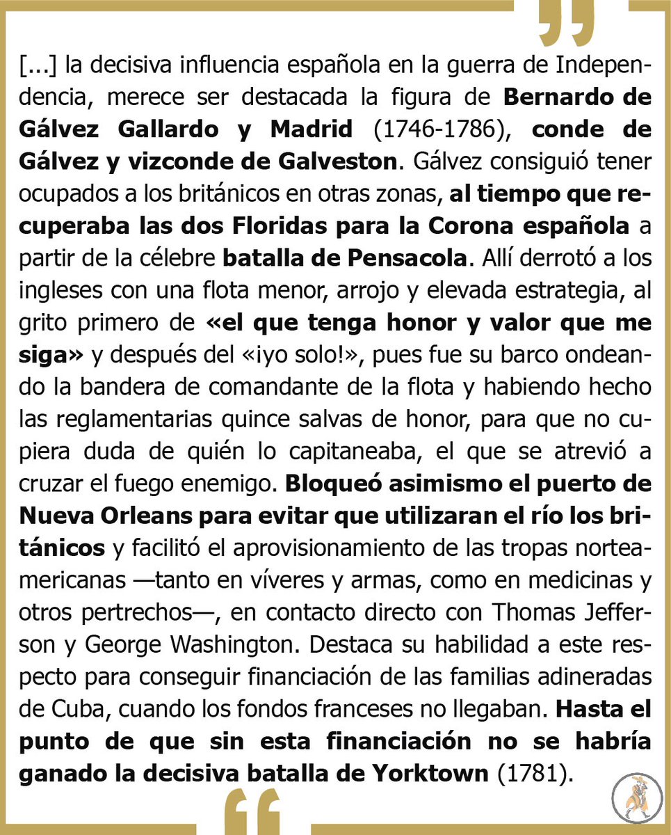 HispaniarumRex's tweet image. Bernardo de Gálvez y la independencia de EEUU: &quot;Destaca su habilidad para conseguir financiación de la familias adineradas de CUBA [...] sin esta financiación no se habría ganado la decisiva batalla de Yorktown (1781)&quot;
