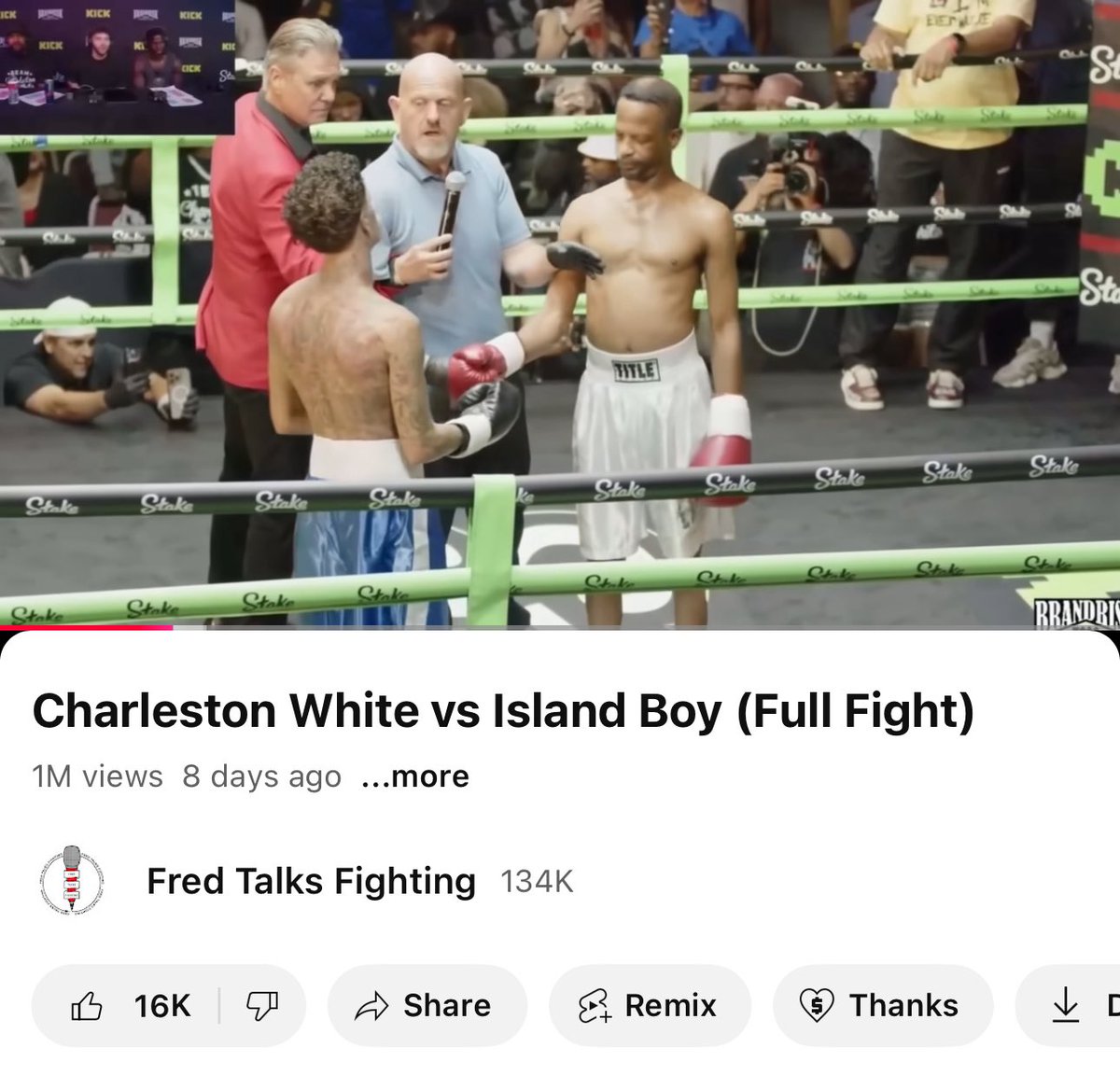 Charleston White’s fight now has 1 million views on Fred Talks Fighting YouTube Channel