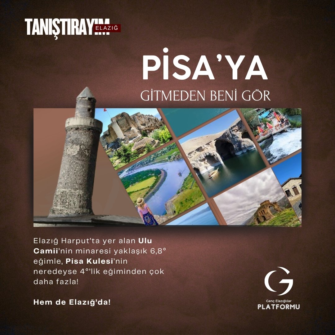 Bu kare… Harput’tan 👀

Pisa Kulesi dünyaca meşhur olabilir, ama bizim Harput Ulu Camii’nin minaresi daha eğri, daha eski ve daha asil.

12. yüzyıldan bugüne ayakta duran bu mimari şaheseri görmek için İtalya’ya değil, Elazığ’a bekleriz.
#Elazığ #TanıştırayımElazığ #Pisa #Tower