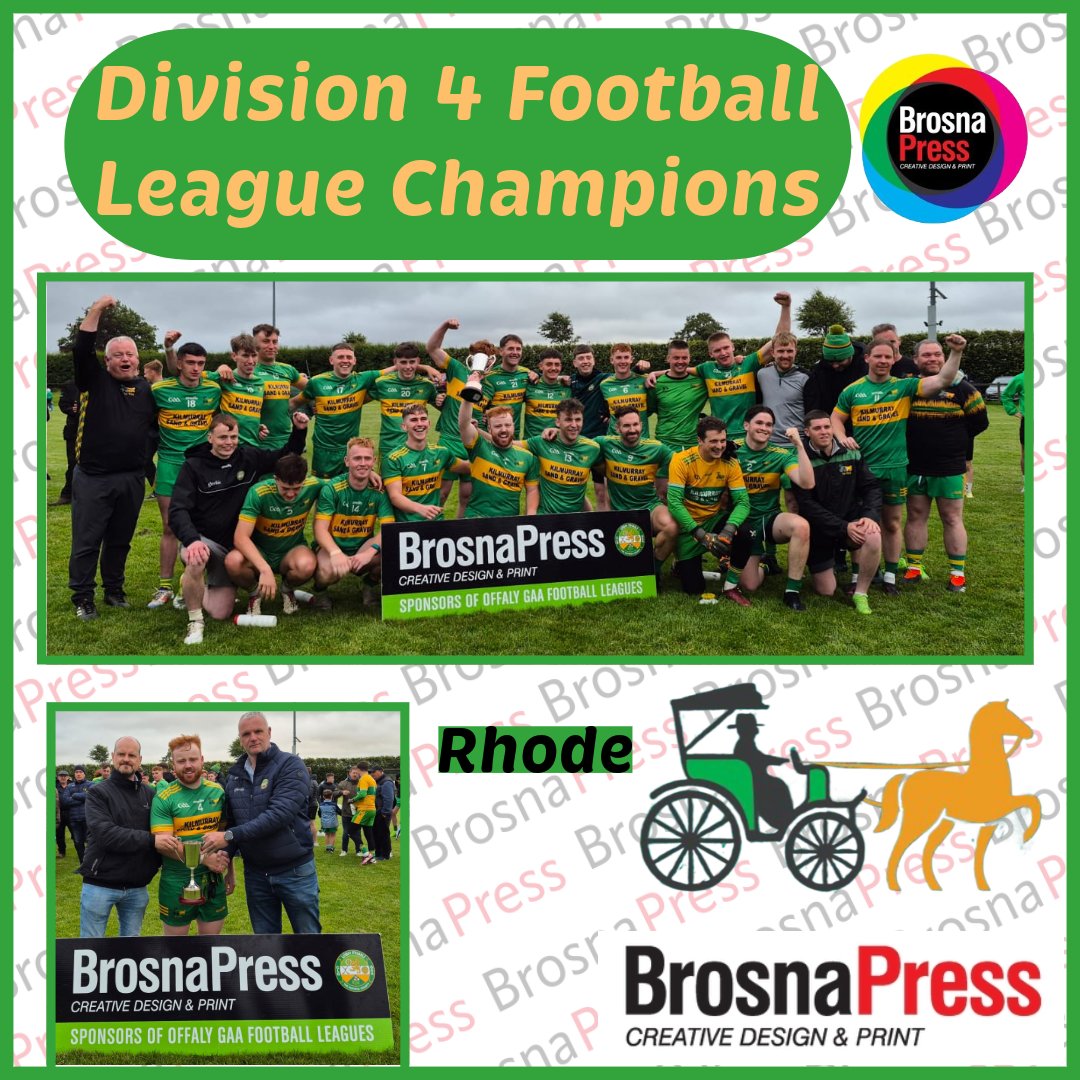 Official Offaly GAA (@offaly_gaa) on Twitter photo ๐ฝ๐ง๐ค๐จ๐ฃ๐ ๐๐ง๐๐จ๐จ ๐ฟ๐๐ซ๐๐จ๐๐ค๐ฃ ๐ ๐๐ค๐ค๐ฉ๐๐๐ก๐ก ๐๐๐๐๐ช๐ ๐พ๐๐๐ข๐ฅ๐๐ค๐ฃ๐จ ๐๐๐๐
Comhghairdeas to <a href="/RhodeGAA/">Rhode GAA</a> who have won the Brosna Press division 4 football league final earlier this evening. In a cracking game where Rhode were 9 down at half time. They ๐ฝ๐ง๐ค๐จ๐ฃ๐ ๐๐ง๐๐จ๐จ ๐ฟ๐๐ซ๐๐จ๐๐ค๐ฃ ๐ ๐๐ค๐ค๐ฉ๐๐๐ก๐ก ๐๐๐๐๐ช๐ ๐พ๐๐๐ข๐ฅ๐๐ค๐ฃ๐จ ๐๐๐๐
Comhghairdeas to <a href="/RhodeGAA/">Rhode GAA</a> who have won the Brosna Press division 4 football league final earlier this evening. In a cracking game where Rhode were 9 down at half time. They