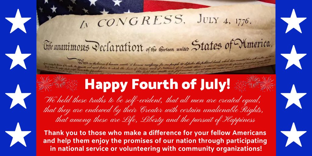 ServeWisconsin's tweet image. Happy Fourth of July!
We hope you have fun & safe celebration with family and friends!
As we celebrate Independence Day, we want to thank those who have helped their fellow Americans through volunteering with community organizations & serving with @AmeriCorps and @AmeriCorpsSr.