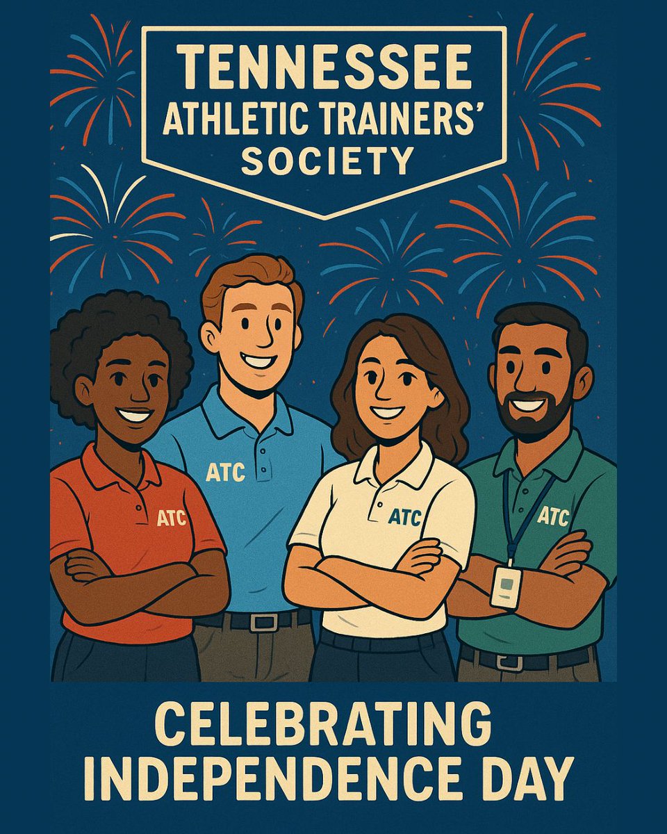 🎆 Happy 4th from the Tennessee Athletic Trainers’ Society! 🇺🇸
Today we honor the freedom we cherish—and the certified athletic trainers who work behind the scenes to keep athletes safe, strong, and thriving.
💪❤️🤍💙 #TATS #4thOfJuly #AthleticTrainers #USA