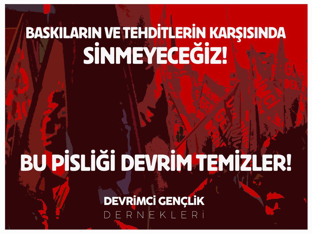 dgdbursa's tweet image. #Açıklama | Baskıların ve tehditlerin karşısında sinmeyeceğiz: Bu Pisliği Devrim Temizler!
19 Mart’tan bu yana İstanbul’da, Ankara’da, İzmir’de, Konya’da, Bursa’da, Eskişehir’de, Çanakkale’de, Artvin’de, Karabük’te, Zonguldak’ta tüm baskılara rağmen derneğimiz "gençliğe özgürlük…