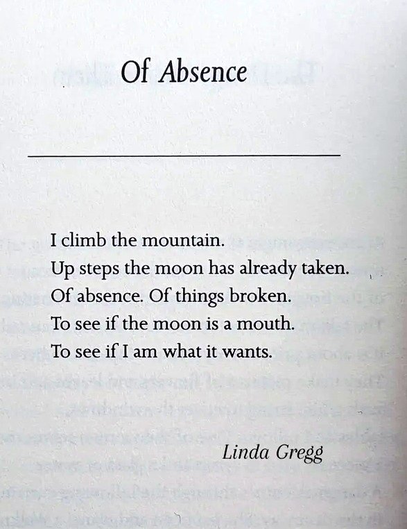Watching the half moon shining on the sea, I remember this poem by Linda Gregg.