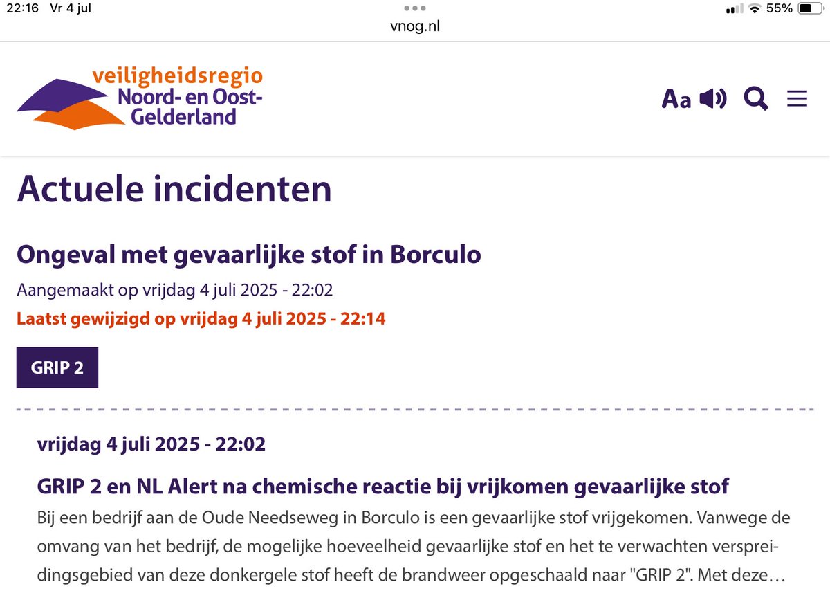 NL-Alert bericht in Borculo