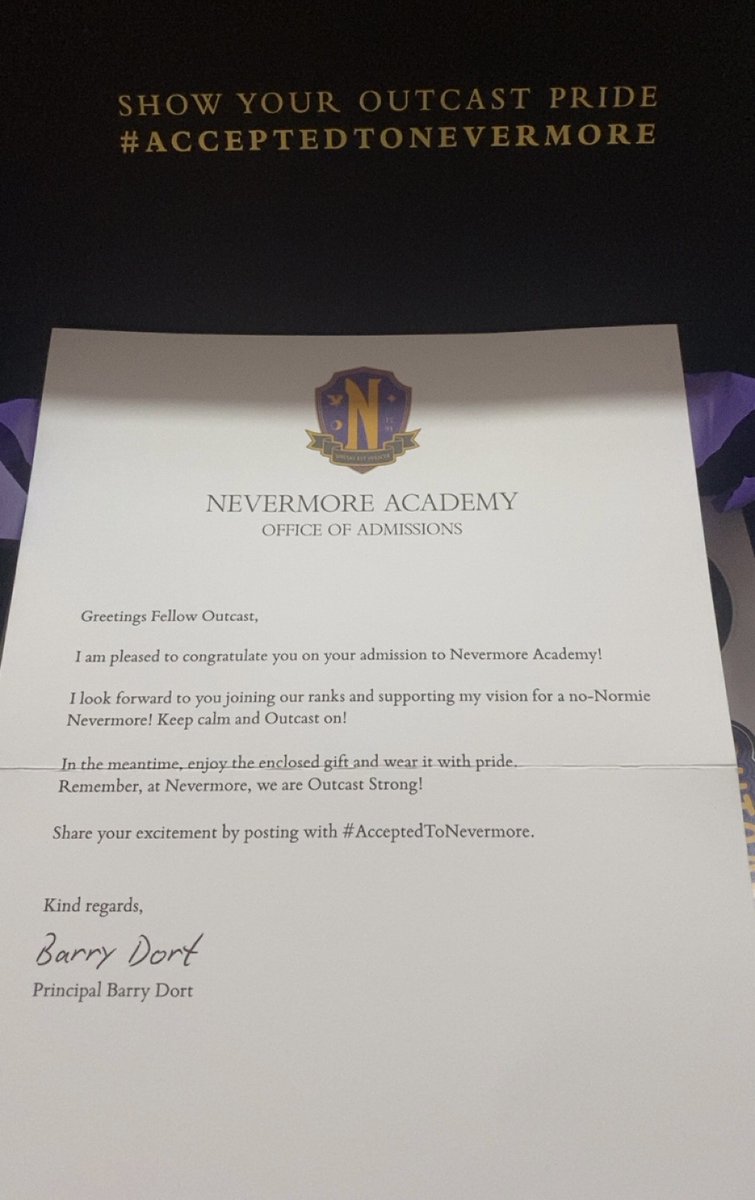 MizzPandaVRC's tweet photo. I got #AcceptedToNevermore Academy 😈 The packaging is a whole vibe too! Absolutely ecstatic! @wednesdayaddams https://t.co/EctqlYocl3