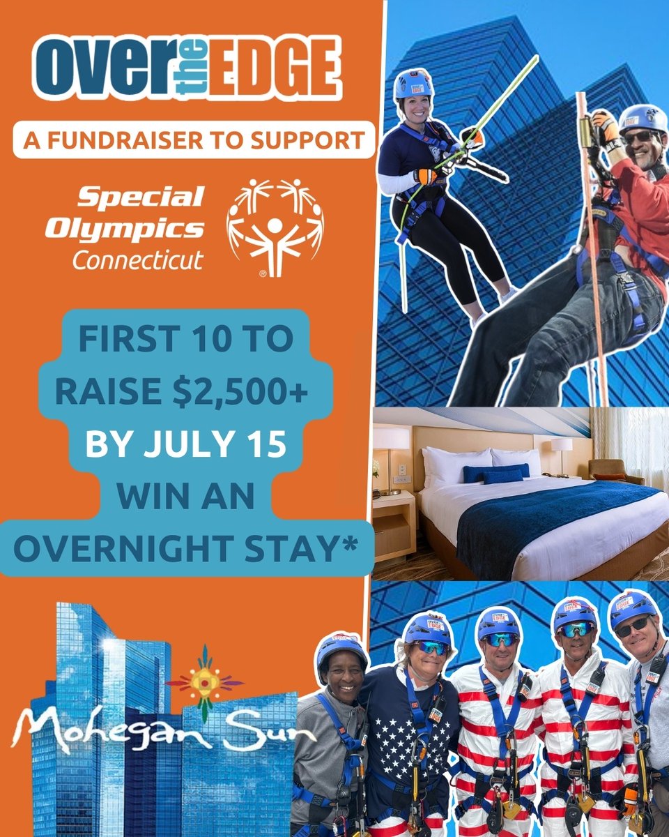 Special Olympics CT (@soctconnecticut) on Twitter photo Be one of first 10 to raise $2,500+ by 7/15 for Over the Edge for SOCT & you’ll earn:
🏨 A complimentary overnight at <a href="/MoheganSun/">Mohegan Sun ☀️</a> on 8/28
🎉 An invite to an exclusive VIP reception from 5:00PM-7:00PM
🧗 Rappel 8/29
💥 Spots are limited. Fundraise now: give.soct.org/otemohegan Be one of first 10 to raise $2,500+ by 7/15 for Over the Edge for SOCT & you’ll earn:
🏨 A complimentary overnight at <a href="/MoheganSun/">Mohegan Sun ☀️</a> on 8/28
🎉 An invite to an exclusive VIP reception from 5:00PM-7:00PM
🧗 Rappel 8/29
💥 Spots are limited. Fundraise now: give.soct.org/otemohegan