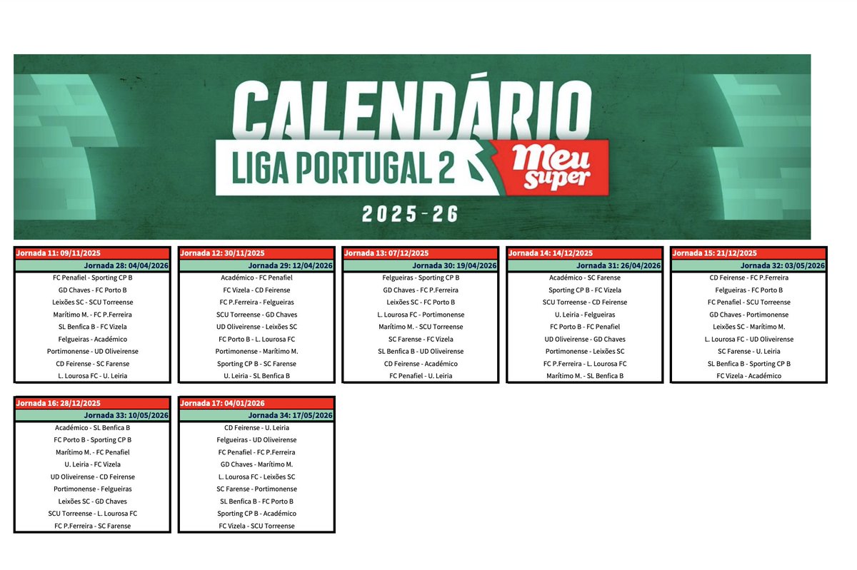 CALENDRIER LIGA PORTUGAL (D1 / D2) 🇵🇹