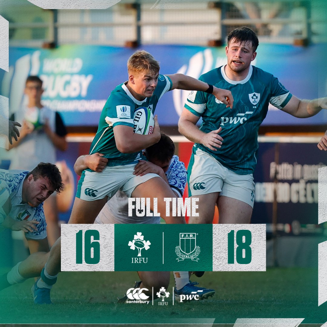 Irish Rugby (@irishrugby) on Twitter photo Full Time in Viadana and it's heartbreak for the Ireland Men's U20s despite a late Oisin Minogue try.
Ireland 16 Italy 18
#FutureIsGreen <a href="/PwCIreland/">PwC Ireland</a> Full Time in Viadana and it's heartbreak for the Ireland Men's U20s despite a late Oisin Minogue try.
Ireland 16 Italy 18
#FutureIsGreen <a href="/PwCIreland/">PwC Ireland</a>