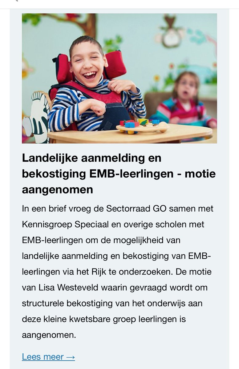 Lisawesterveld's tweet image. Bezuinigingen, het lerarentekort, ingewikkelde regelgeving: het raakt kinderen met een beperking het hardst.
Ik heb helaas geen pasklare oplossing, maar hopelijk maken we met deze motie wél een begin.
Meer weten? gespecialiseerdonderwijs.nl/nieuws/landeli…