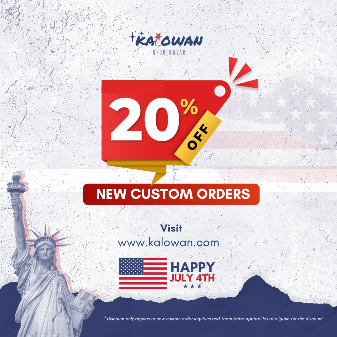 We’re setting off fireworks with 20% OFF custom apparel 🔥
Jerseys, shorts, hoodies — made your way.

🎯 Use code USA20
⚡ Plus: a few 2024 Team USA Jerseys are still in stock!

Happy 4th of July
Ends 7/11 → kalowan.com

#July4thSale #KalowanSportswear #TeamUSA