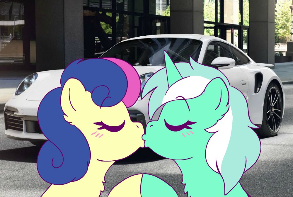 just some mares kissing in front of a 2025 Porsche Panamera