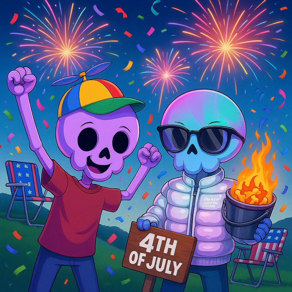 💀 Happy 4th of July from Crypt Social Club! 💀🇺🇸

Today we celebrate freedom, community, and a little chaos in the crypt! 🔥🎆

Whether you're lighting fireworks or stacking $BONES, we hope your day is full of color, connection, and celebration.

Raise a glass of Crypt Wine,