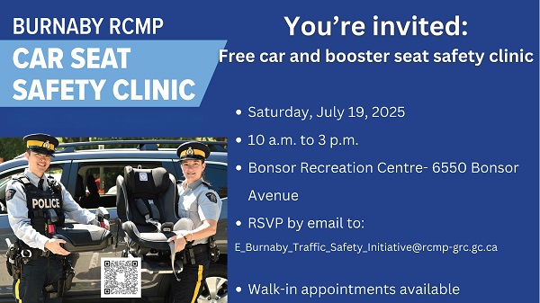You’re invited: Burnaby RCMP hosting free car and booster seat safety clinic

Details: bit.ly/4lBUHnz