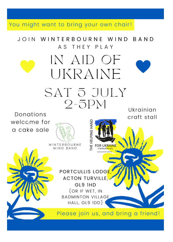 WinterbourneWi2's tweet photo. We're playing a benefit for Ukraine tomorrow, now in Badminton Memorial Hall due to rain forecast. Came along for music, crafts &amp; cakes   😀🧁🎷😄 https://t.co/R7Rt6cV8on