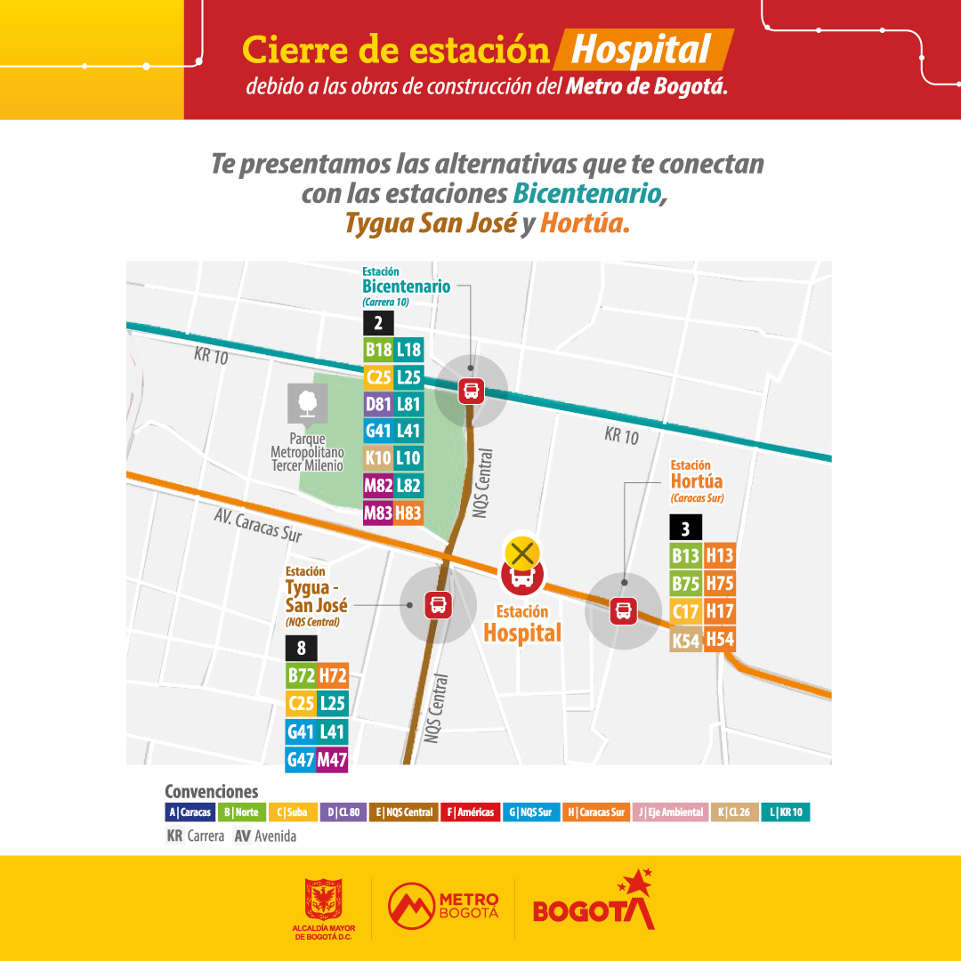 Metro de Bogotá (@metrobogota) on Twitter photo A partir del 5 de julio de 2025, la estación de <a href="/TransMilenio/">TransMilenio</a> Hospital, cerrará su operación para avanzar en la construcción de la Línea 1 del Metro de Bogotá 🚝. #AquíSíPasa, te invitamos a consultar las estaciones habilitadas en la zona y planificar tu viaje con anticipación ✅ A partir del 5 de julio de 2025, la estación de <a href="/TransMilenio/">TransMilenio</a> Hospital, cerrará su operación para avanzar en la construcción de la Línea 1 del Metro de Bogotá 🚝. #AquíSíPasa, te invitamos a consultar las estaciones habilitadas en la zona y planificar tu viaje con anticipación ✅