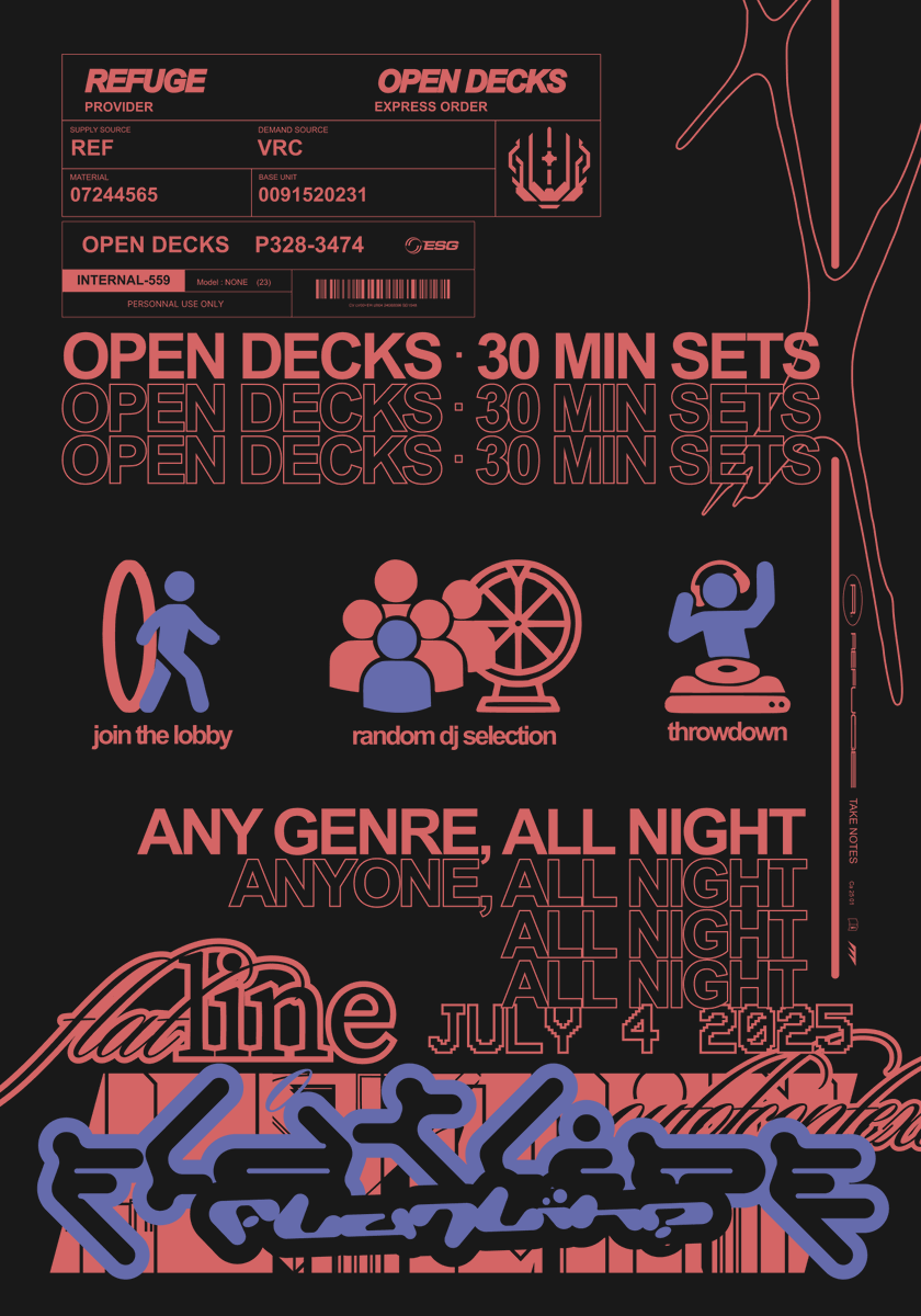 refuge_vr's tweet image. Flatline
Friday || JULY 4th
10PM EDT || 4AM CEST
Open decks, open genre.
30 min sets, random DJ selection.