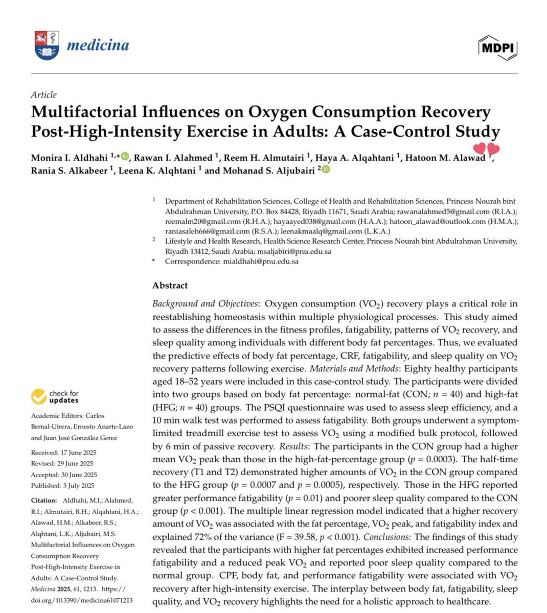 بفضل من الله أولاً وأخيرًا تم نشر أول بحث علمي لي✨

الشكر موصول لجميع من شارك في هذا البحث وبالاخص 
دكتورة <a href="/Draldhahi/">Monira Aldhahi</a> على دعمها المتواصل 

اللهم إجعله علمًا ينتفع به وباذن الله انها مجرد بداية والجاي افضل🤍

قراءة ممتعة:
mdpi.com/1648-9144/61/7…