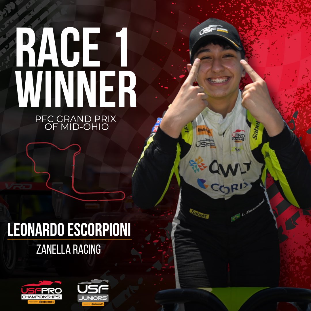 Leonardo Escorpioni takes the win in Race 1 here at Mid-Ohio! 🏁👏 Huge congrats to him and Zanella Racing on a stellar performance. 

#USFPro #IndyCar #Motorsports #PFCGP #PFCequipped