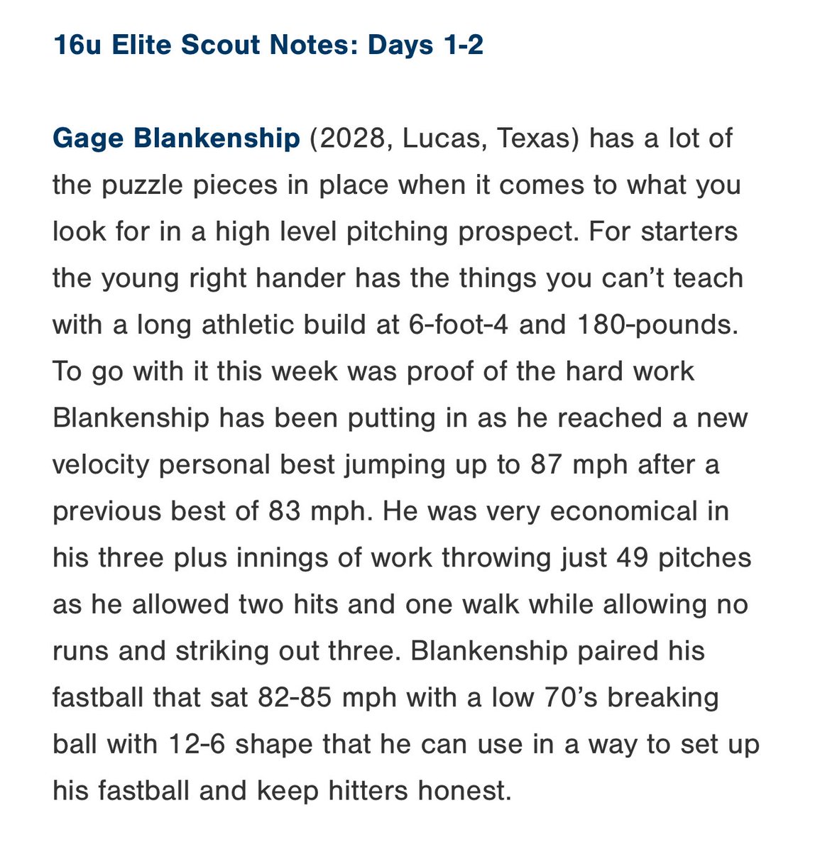 Gage Blankenship (@gageb28) on Twitter photo Great opportunity with <a href="/DulinsTX/">Dulins Dodgers (TX)</a> 16u Prime for the #NatElite. Thank you <a href="/PG_Scouting/">Perfect Game Scout</a> <a href="/Texas_PG/">Perfect Game Texas</a> Great opportunity with <a href="/DulinsTX/">Dulins Dodgers (TX)</a> 16u Prime for the #NatElite. Thank you <a href="/PG_Scouting/">Perfect Game Scout</a> <a href="/Texas_PG/">Perfect Game Texas</a>