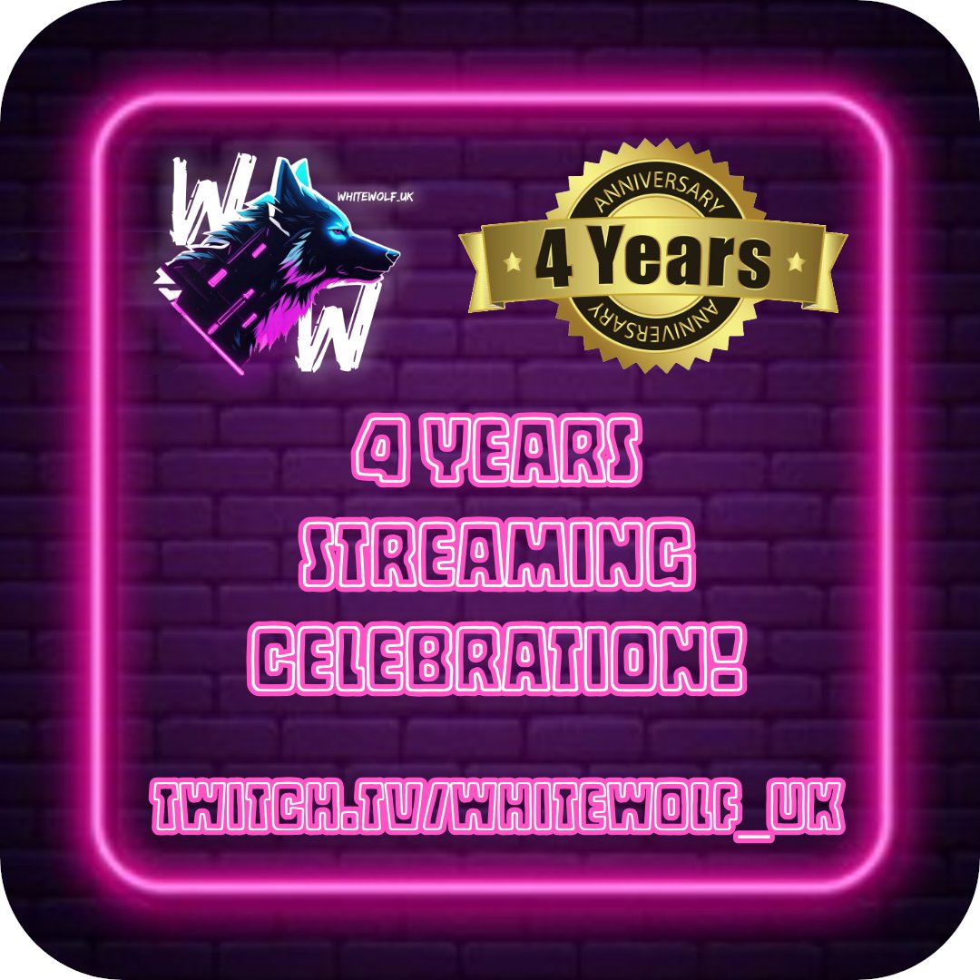 🎉Next week marks 4 years since I started streaming! 🎉
I've met some amazing people on this journey so far, some amazing communities and been introduced to games I never thought I'd be interested in. 
All thanks to YOU! 
So tomorrow (Saturday 5th) I will be doing an anniversary