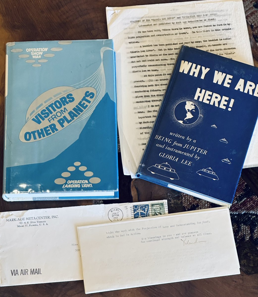 ShipsSmall's tweet image. Working on several articles about mid-century UFO contactee infighting. I have some private correspondence and original mimeographed materials that paint an interesting picture between Gloria Lee (famous channeler of “JW” from Jupiter), Nada Yolanda of Mark-Age, and Marianne…