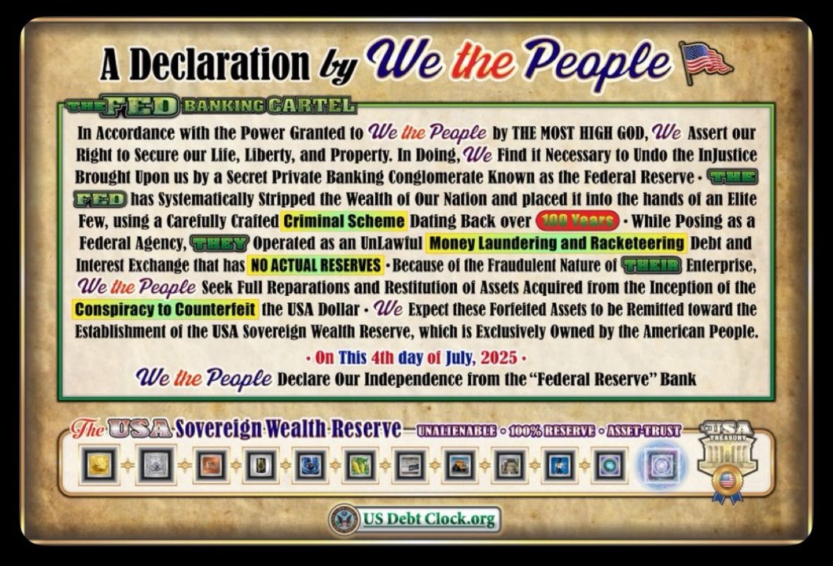 VALELORDX's tweet photo. U.S. DEBT CLOCK 

“ A DECLARATION BY WE THE PEOPLE “ https://t.co/pWNX2CMznc